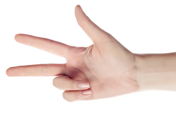 Hand showing the sign of victory and peace. Close up of female h — Stock Photo, Image