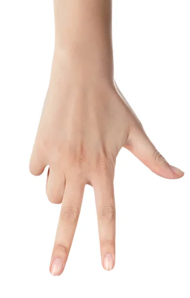 Hand showing the sign of victory and peace. Close up of female h — Stock Photo, Image