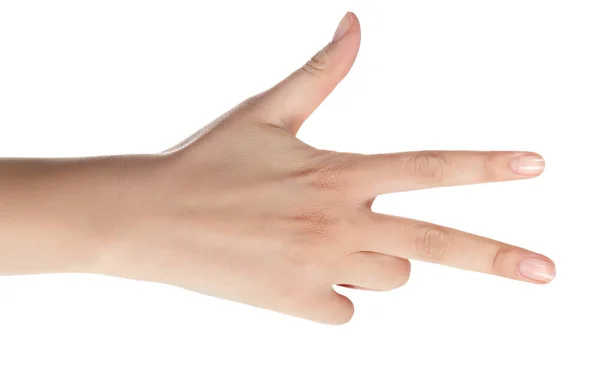 Hand showing the sign of victory and peace. Close up of female h — Stock Photo, Image