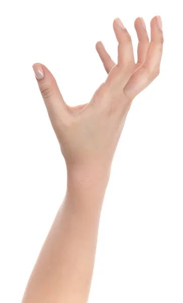 Gergin el beyaz arka plan üzerinde izole kadın. Açık dostum