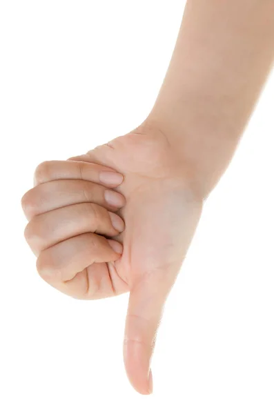 Mano femenina mostrando el pulgar hacia arriba ok todo derecho victoria mano signo gest — Foto de Stock