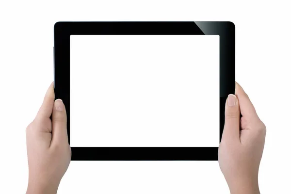 Beyaz ekran tablet bilgisayarınızla tutan el. Eller kadın sh