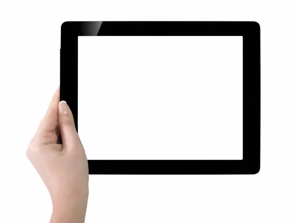 Beyaz ekran tablet bilgisayarınızla tutan el. Eller kadın sh