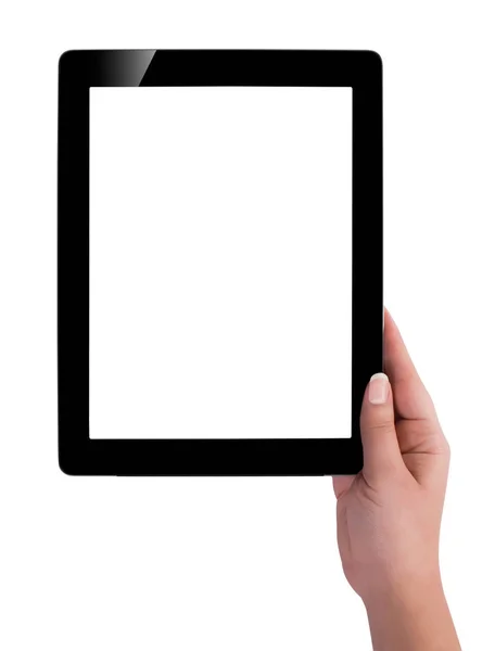 Beyaz ekran tablet bilgisayarınızla tutan el. Eller kadın sh