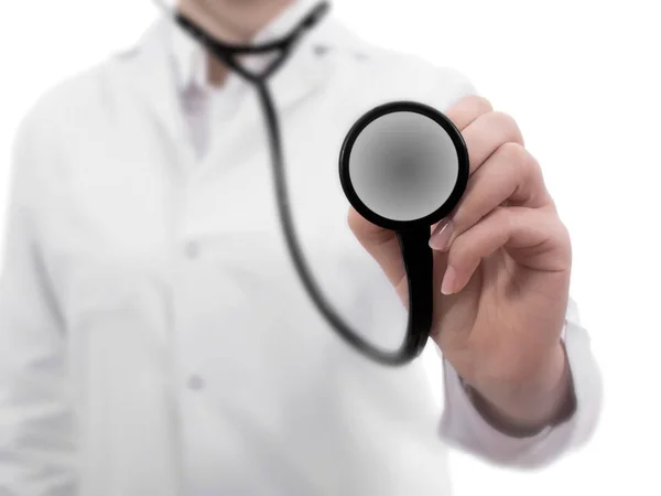 Doctor's hands holding stethoscope.Studio shot isolated on white — Stock Photo, Image