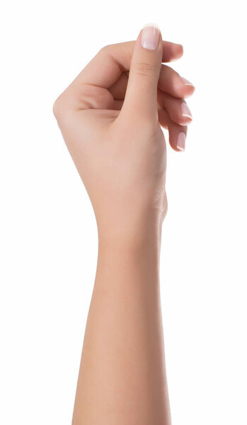 Woman hand hold virtual business card, credit card or blank pape