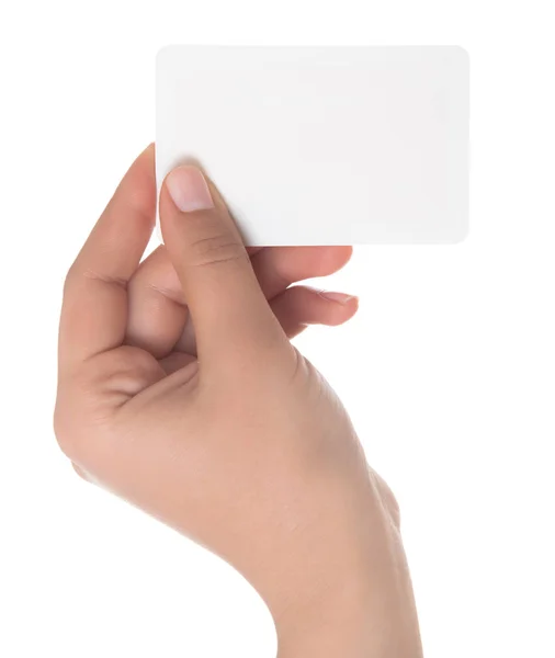 Hand holding blank business card with clipping paths — Stock Photo, Image