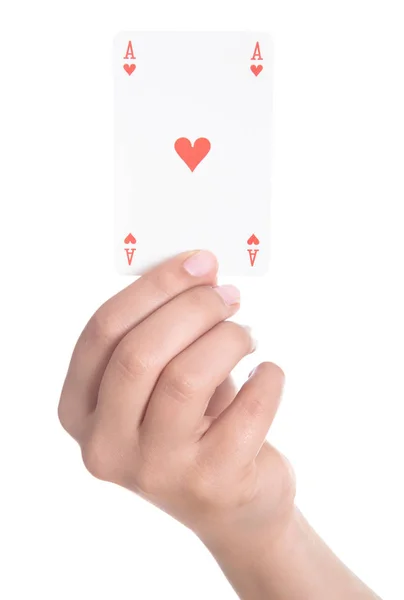Jugar a las cartas en la mano aislado sobre fondo blanco — Foto de Stock