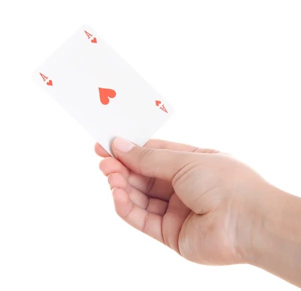 Jugar a las cartas en la mano aislado sobre fondo blanco — Foto de Stock