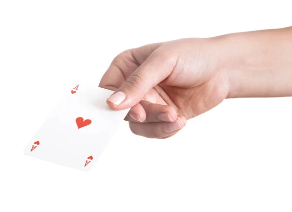Playing cards in hand isolated on white background — Stock Photo, Image