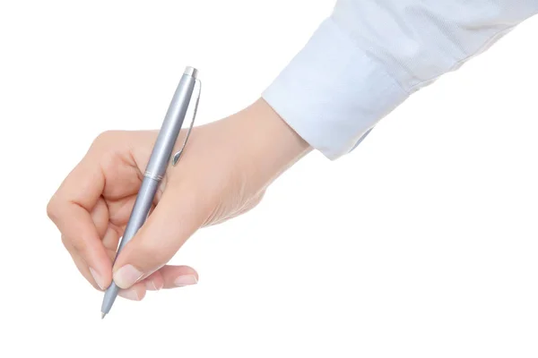 Handschrift auf Kopierfläche. schöne weibliche Hand, die schwarz hält — Stockfoto