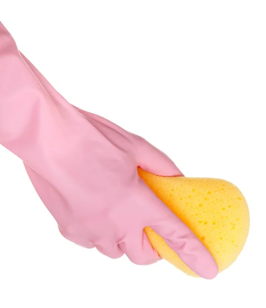 Hand in rubber glove with sponge isolated on white background. — Stock Photo, Image