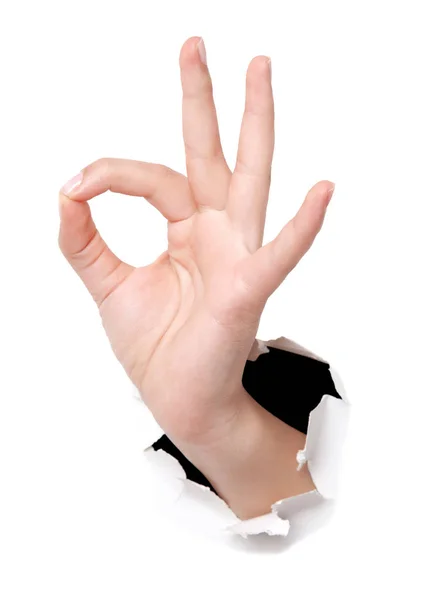 Mão feminina mostrando polegar para cima ok tudo certo vitória mão sinal gest — Fotografia de Stock