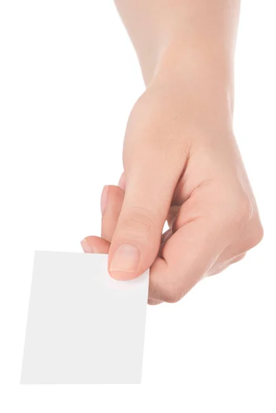 Рука держит пустую визитную карточку с вырезкой путей — стоковое фото