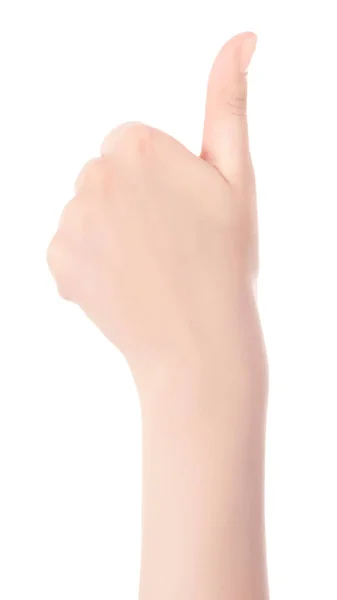 Female hand showing thumb up ok all right victory hand sign gest — Stock Photo, Image