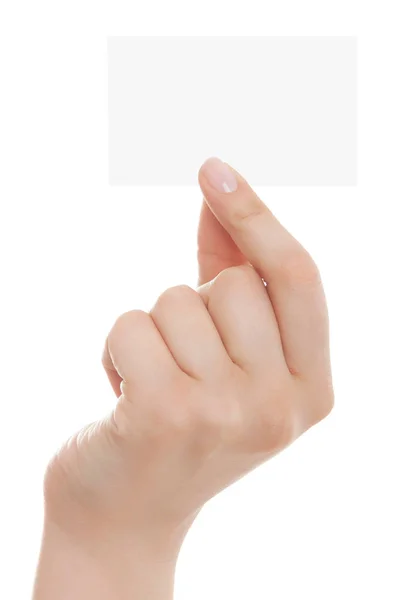 Hand hält leere Visitenkarte mit Schnittpfaden — Stockfoto