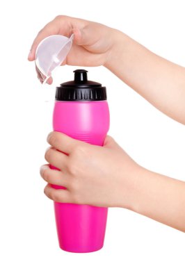 Kısmi spor şişe su beyaz holding adam görünümünü