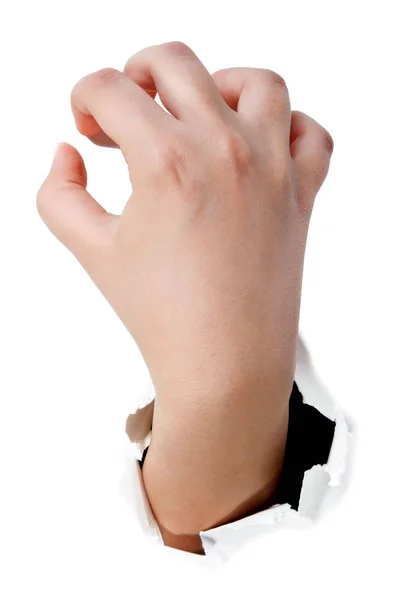Nahaufnahme der schönen Frauenhand, Handfläche nach oben. isoliert auf weißem b — Stockfoto