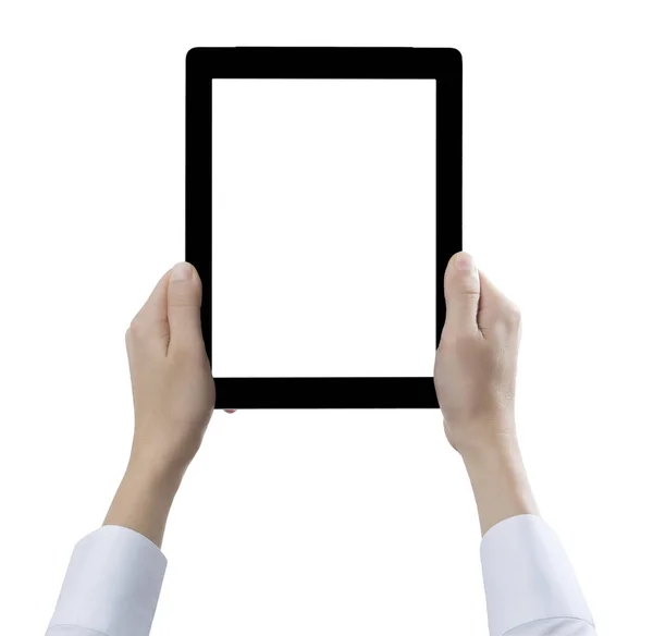 Ψηφιακό Tablet Χειρός Κομμένο Λευκό Φόντο — Φωτογραφία Αρχείου