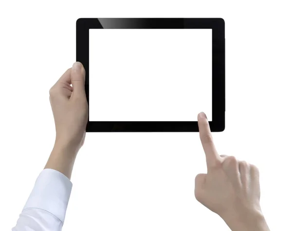 Handgreep Digitale Tablet Uitgesneden Witte Achtergrond — Stockfoto