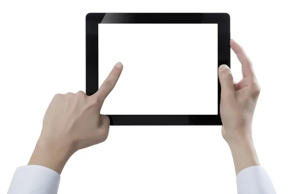 Handgreep Digitale Tablet Uitgesneden Witte Achtergrond — Stockfoto