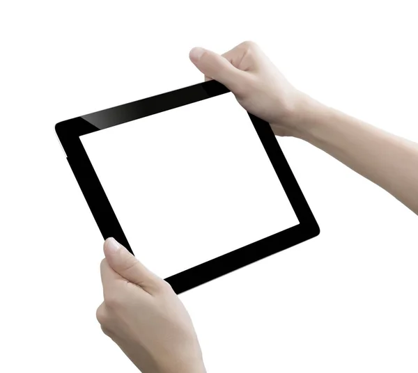 Ruční Držet Digitální Tablet Střih Bílém Pozadí — Stock fotografie
