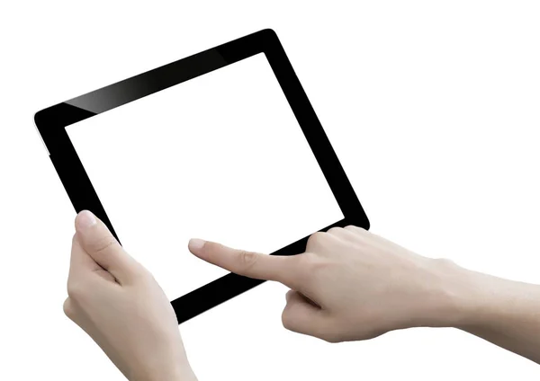 Elle Tutulan Dijital Tablet Beyaz Arkaplanda Kesilmiş — Stok fotoğraf