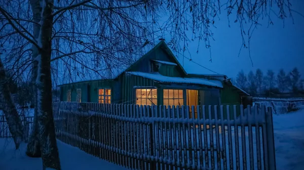 grandmothers house in the village on an early winter morning