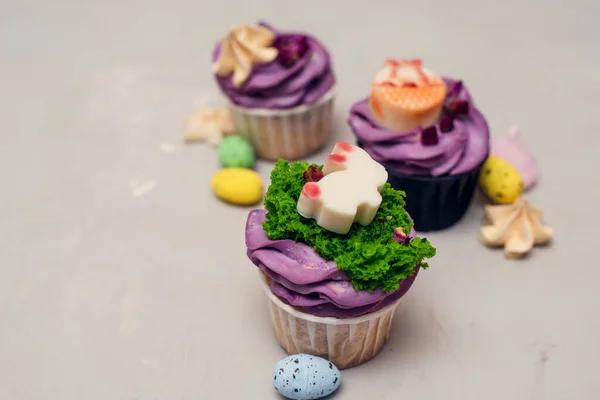 Easter Food Concept Idea Kids Decorating Easter Bunny Cupcakes Meringues Stock Photo