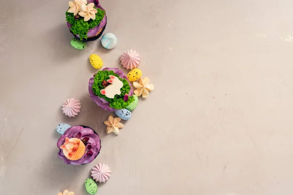 Easter Food Concept Idea Kids Decorating Easter Bunny Cupcakes Meringues Stock Picture