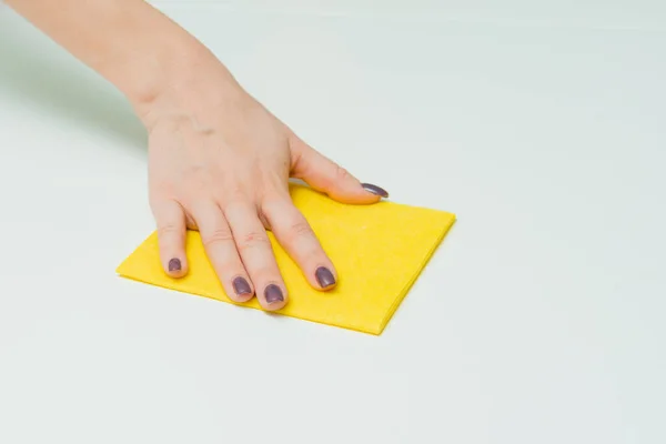 Housekeeping Household Chores Spring Cleaning Hand Wet Wipe Cleaning Table — Stock Photo, Image