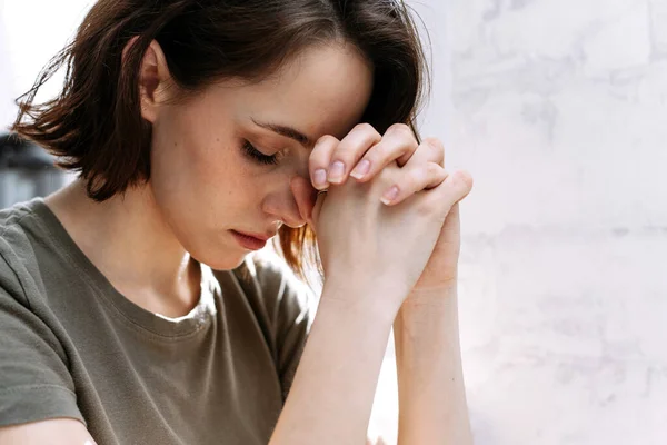 Mãos Mulher Rezam Deus Mulher Ore Para Que Deus Abençoe — Fotografia de Stock