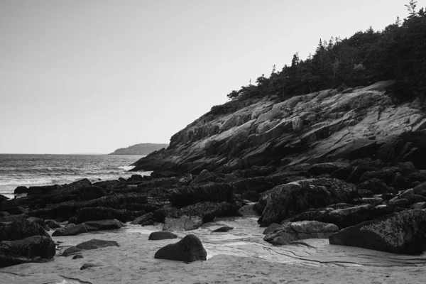 Rugged Coast Black White Sand Beach Cool Fall Evening Acadia — Foto de Stock