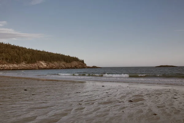 Spiaggia Sabbia Tramonto Una Fresca Giornata Autunnale All Acadia National — Foto Stock