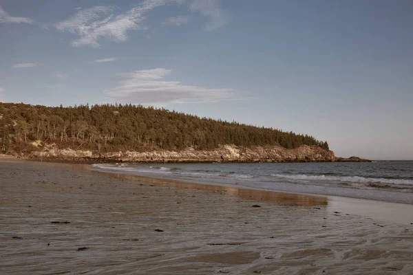 Άμμος Παραλία Στο Ηλιοβασίλεμα Μια Δροσερή Ημέρα Φθινόπωρο Στο Acadia — Φωτογραφία Αρχείου