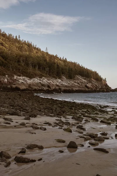 Homokos Strand Naplementekor Egy Hűvös Őszi Napon Acadia Nemzeti Parkban — Stock Fotó