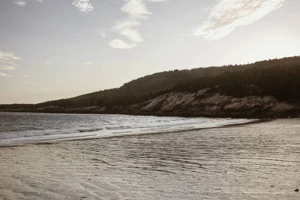 Άμμος Παραλία Στο Ηλιοβασίλεμα Μια Δροσερή Ημέρα Φθινόπωρο Στο Acadia — Φωτογραφία Αρχείου