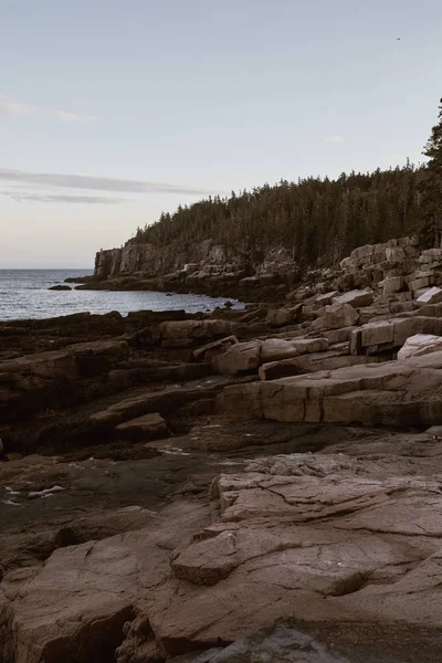 Karga Klippor Ocean Path Längs Stranden Acadia National Park Mount — Stockfoto