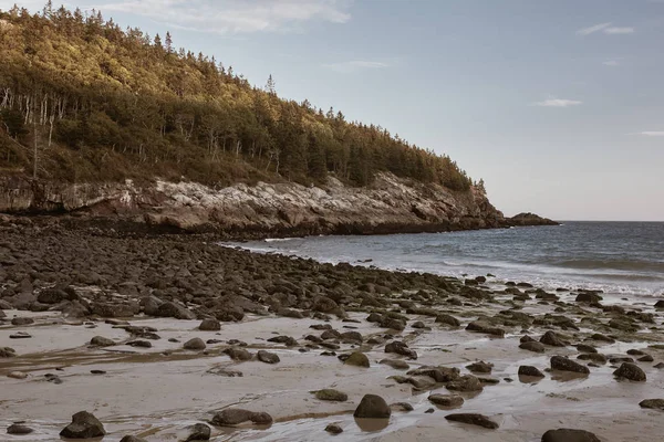 Spiaggia Sabbia Tramonto Una Fresca Giornata Autunnale All Acadia National — Foto Stock