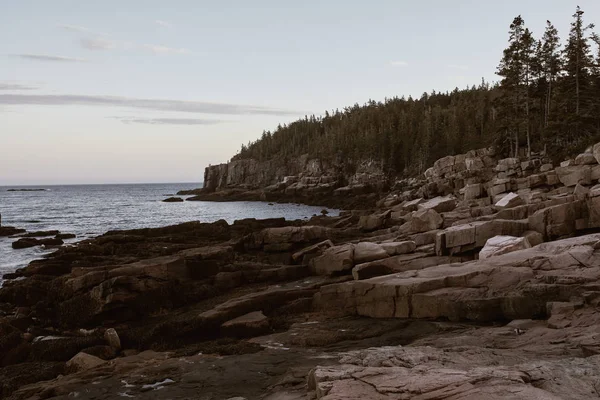 Falésias Acidentadas Caminho Oceano Longo Costa Parque Nacional Acadia Mount — Fotografia de Stock