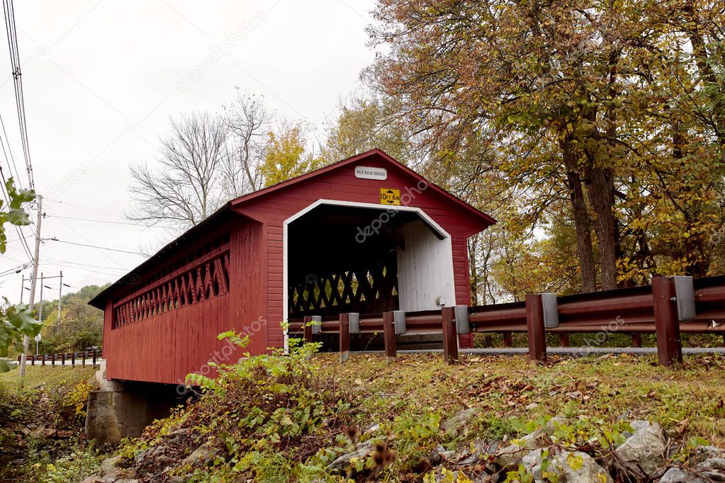 Silk Road Covered Bridge on a cold, Fall day in the New England town of Bennington, Vermont