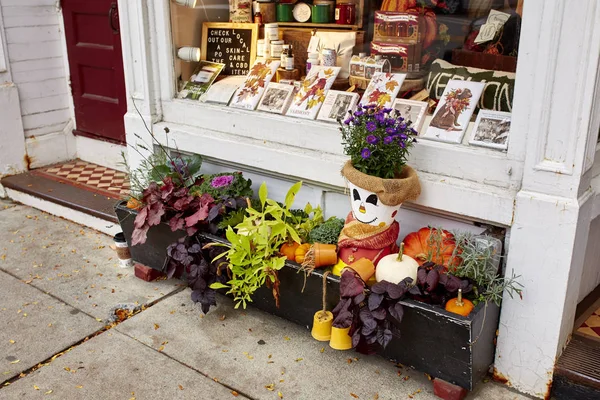 Woodstock Vermont September 2019 Kleine Winkels Restaurants Versierd Met Valpompoenen — Stockfoto