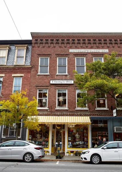 Woodstock Vermont September 30Th 2019 Small Shops Restaurants Cool Fall — Stock Photo, Image