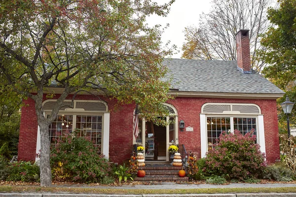 Woodstock Vermont Septembre 2019 Petits Magasins Restaurants Décorés Citrouilles Automne — Photo