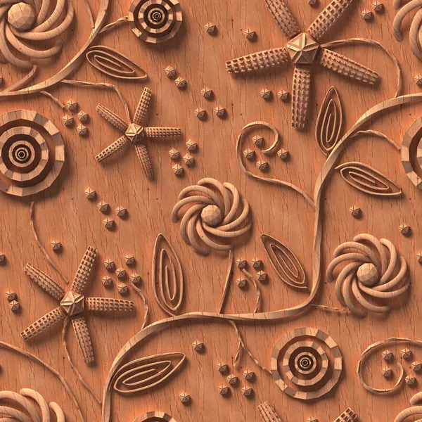 3d pattern, flowers, wood texture, seamless — Stock Photo, Image