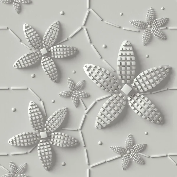 Bílé pozadí, 3d květiny, bezešvé Stock Snímky