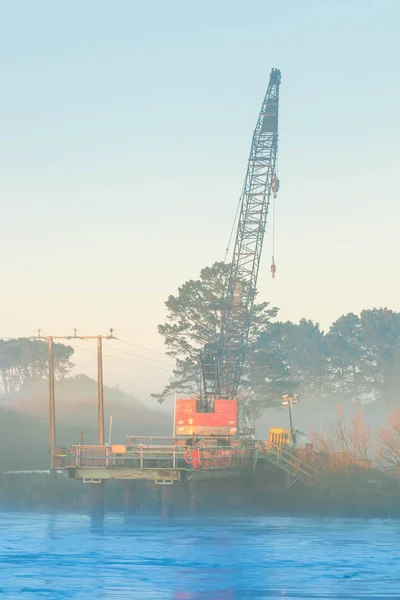 Bridge Crane Morning Mist — Stock Photo, Image