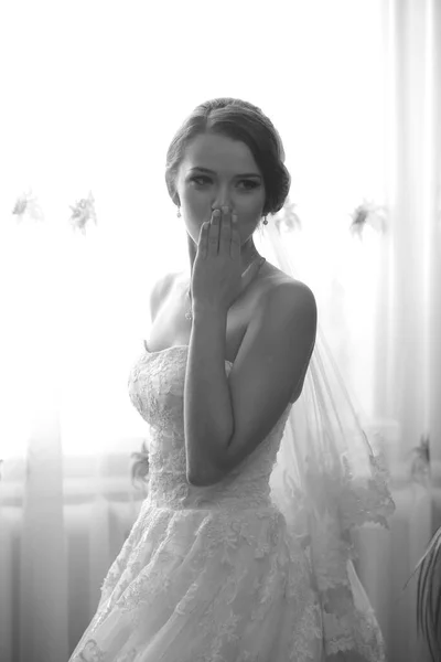 Портрет красивої нареченої. Весільна сукня. Весільна прикраса — стокове фото