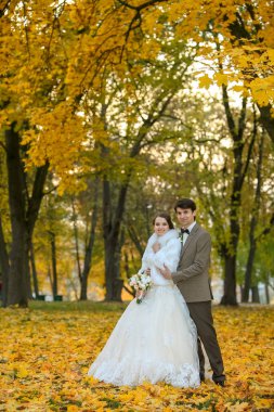 Sonbahar parkında gelin ve damat Aşk Hayatı