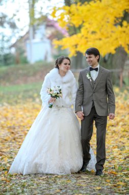 Sonbahar parkında gelin ve damat Aşk Hayatı